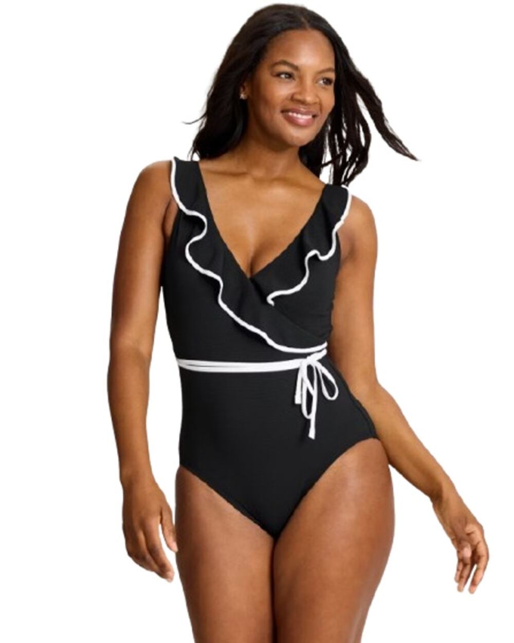 TOMMY BAHAMA Cabana Wrap One-Piece Swimsuit Size 10 Black Island Cays NWT